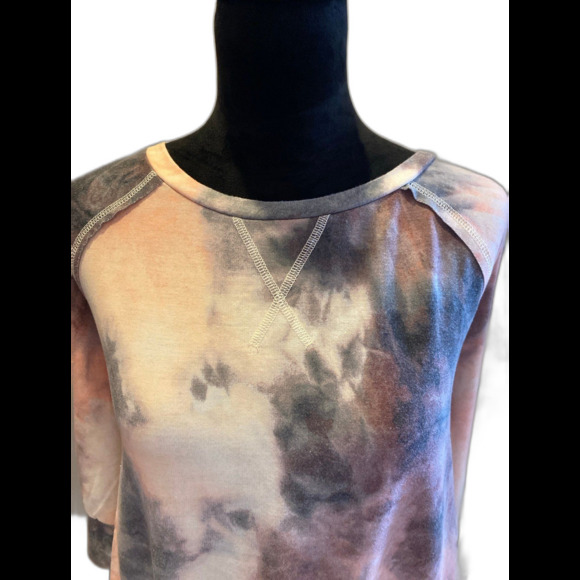 Live Well Lounge Top Size Medium Tie Dye Gray Orange Raglan 3/4 Sleeve + Stretch - Picture 2 of 10